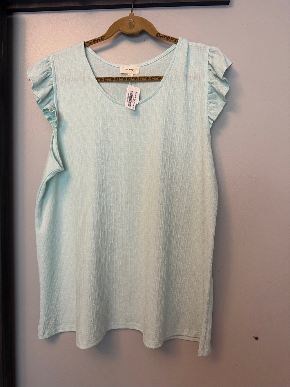 St. Grace Pastel Aqua Ruffle Sleeve Short-Sleeve Tee